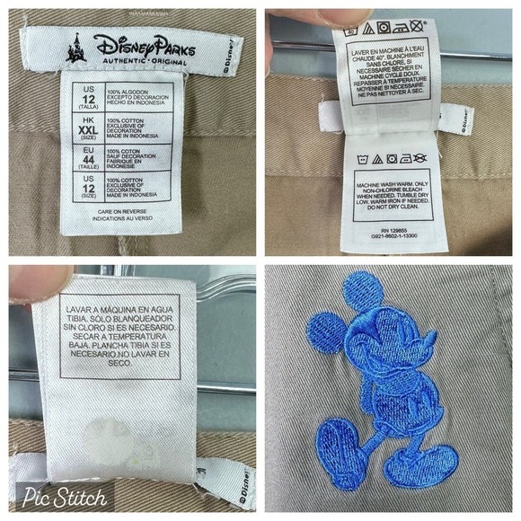 Disney Parks Khaki Tan Capri Pants Blue Embroidered Mickey Mouse Women's Size 12 - Picture 9 of 12